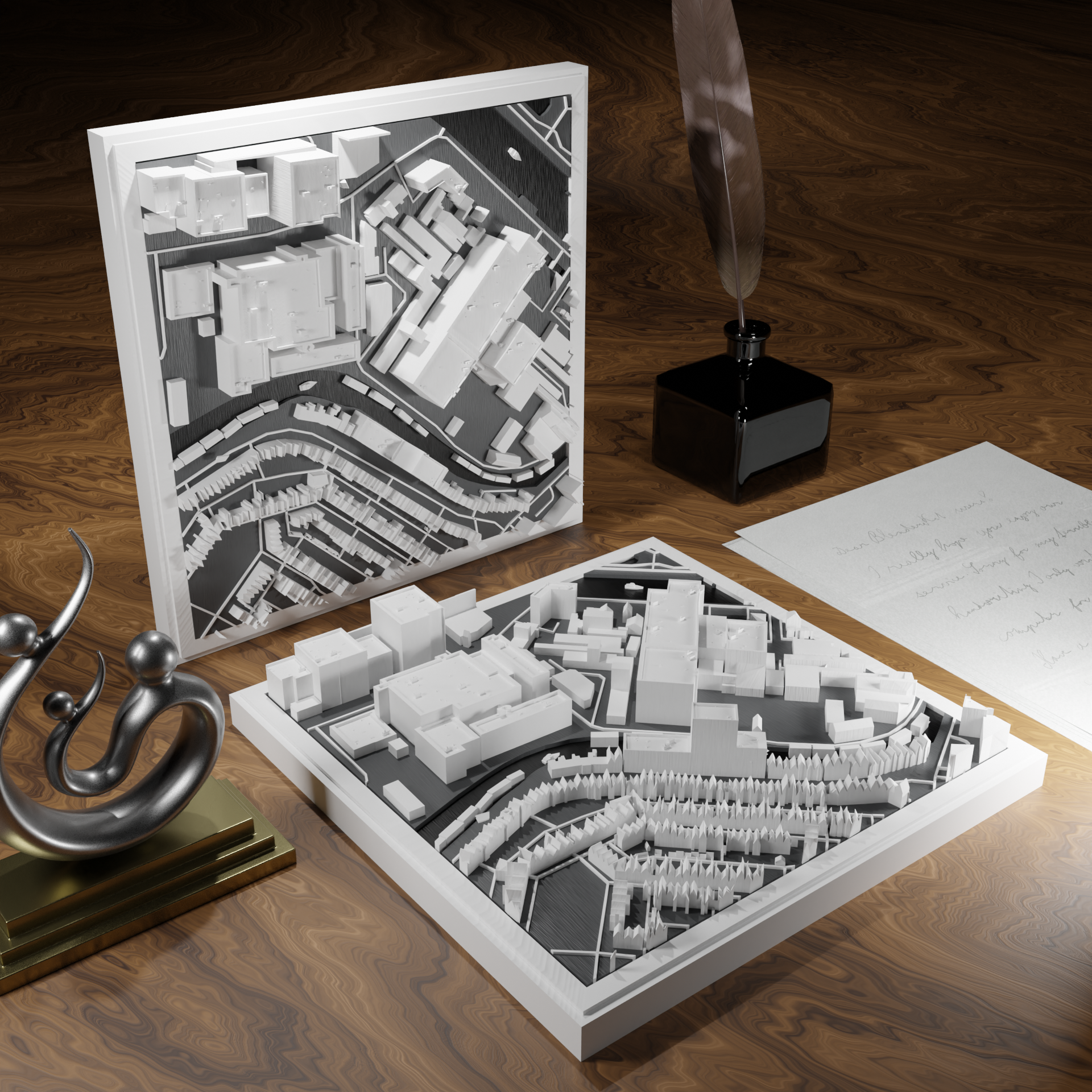 3D-geprinte miniatuur van Gouda stad, beschikbaar in 20 verschillende versies, met gedetailleerde weergave. Verkrijgbaar in een stijlvolle plexiglas kubus of in een ophangbaar frame. Perfect als handgemaakte decoratie voor liefhebbers van Gouda, met keuze tussen een ingelijst ontwerp of een moderne plexi cube.