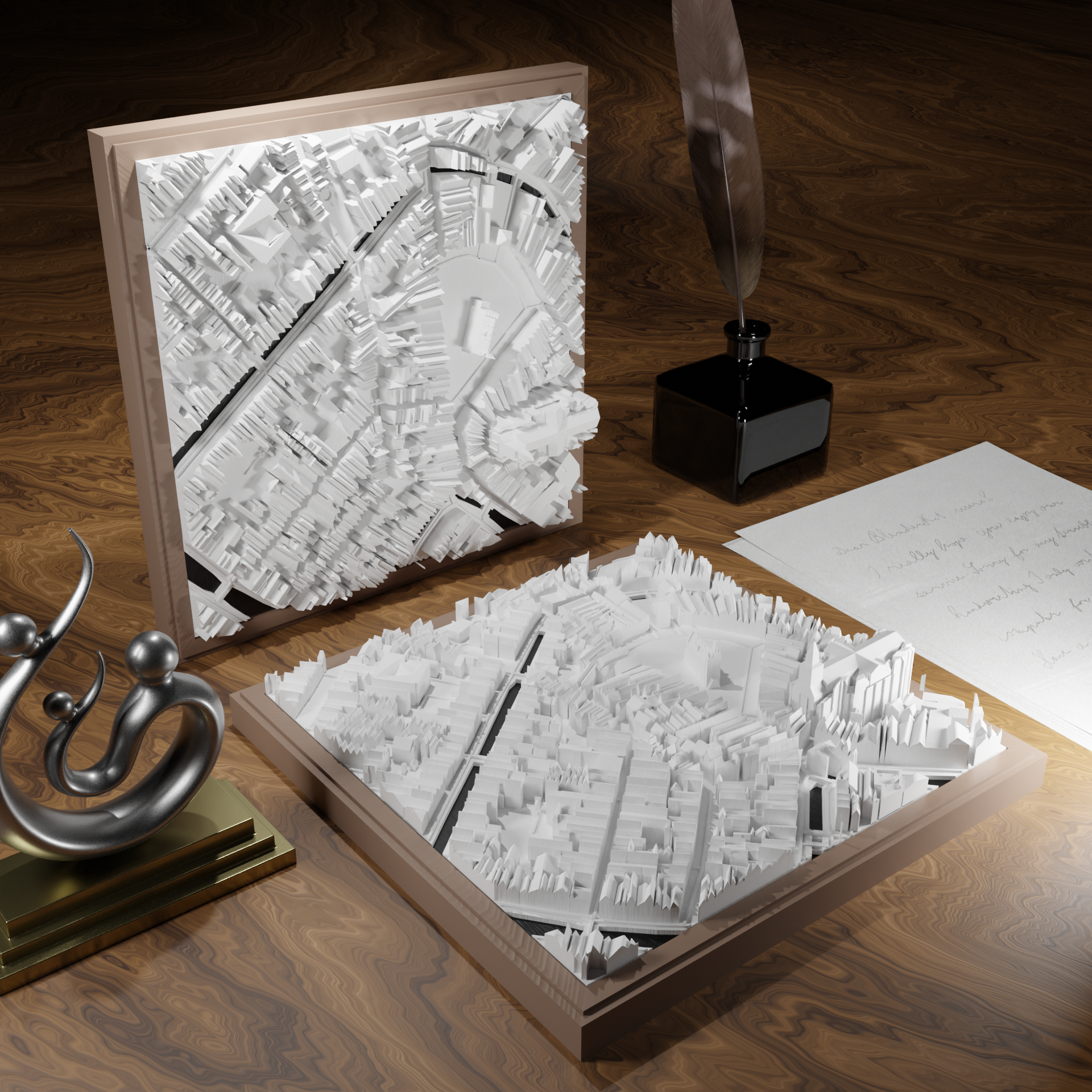 3D-geprinte miniatuur van Gouda stad, beschikbaar in 20 verschillende versies, met gedetailleerde weergave. Verkrijgbaar in een stijlvolle plexiglas kubus of in een ophangbaar frame. Perfect als handgemaakte decoratie voor liefhebbers van Gouda, met keuze tussen een ingelijst ontwerp of een moderne plexi cube.
