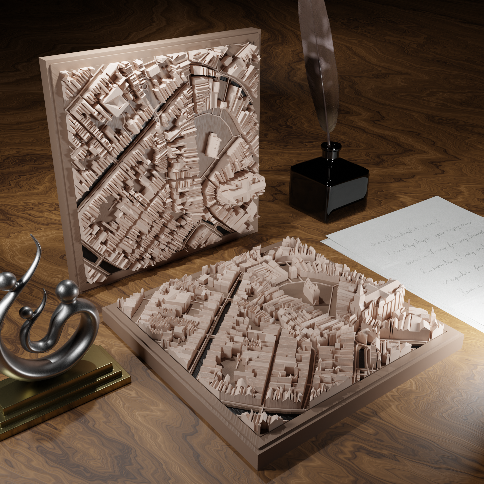 3D-geprinte miniatuur van Gouda stad, beschikbaar in 20 verschillende versies, met gedetailleerde weergave. Verkrijgbaar in een stijlvolle plexiglas kubus of in een ophangbaar frame. Perfect als handgemaakte decoratie voor liefhebbers van Gouda, met keuze tussen een ingelijst ontwerp of een moderne plexi cube.