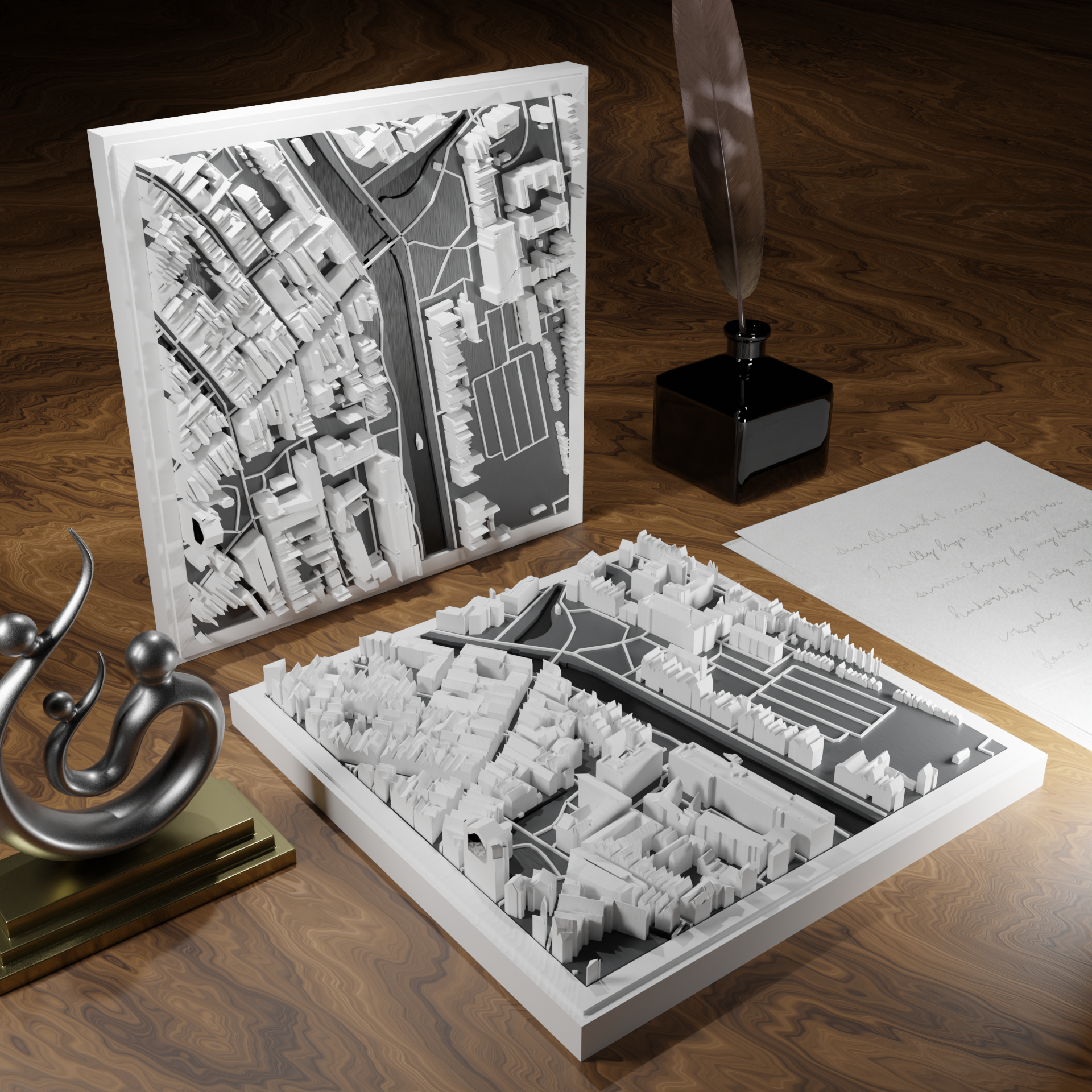 3D-geprinte miniatuur van Gouda stad, beschikbaar in 20 verschillende versies, met gedetailleerde weergave. Verkrijgbaar in een stijlvolle plexiglas kubus of in een ophangbaar frame. Perfect als handgemaakte decoratie voor liefhebbers van Gouda, met keuze tussen een ingelijst ontwerp of een moderne plexi cube.