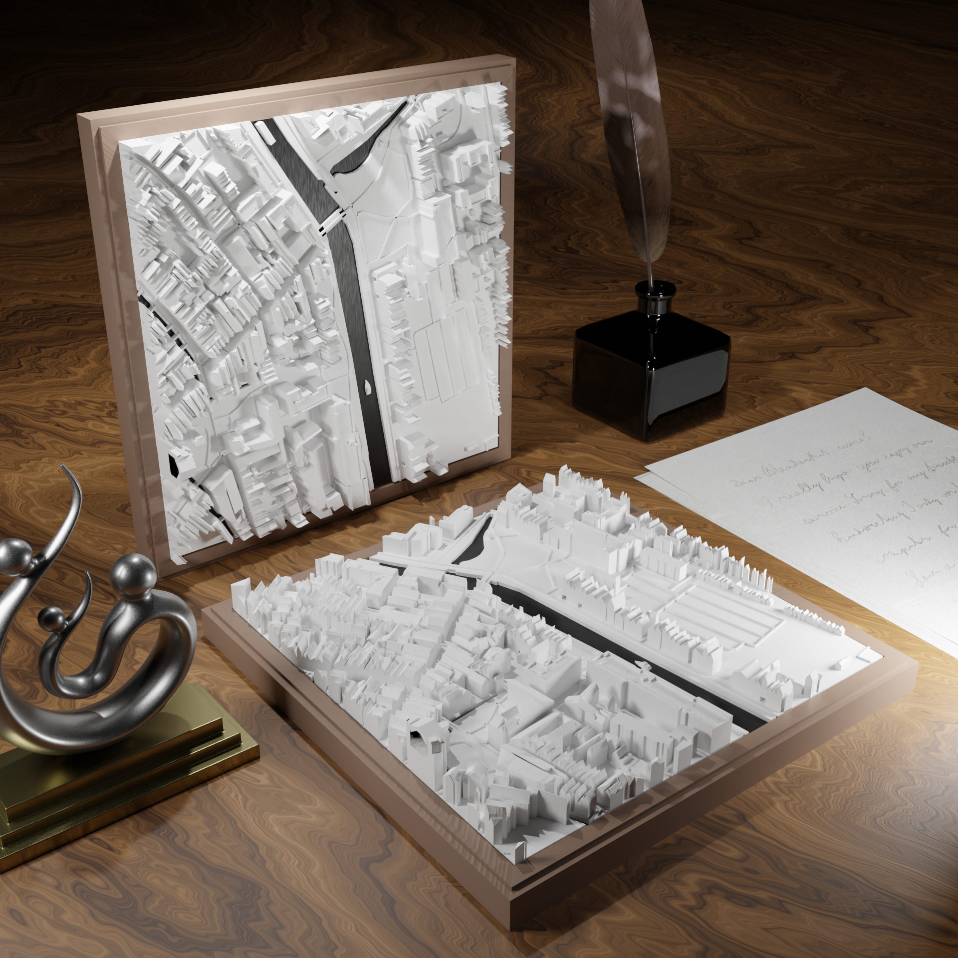 3D-geprinte miniatuur van Gouda stad, beschikbaar in 20 verschillende versies, met gedetailleerde weergave. Verkrijgbaar in een stijlvolle plexiglas kubus of in een ophangbaar frame. Perfect als handgemaakte decoratie voor liefhebbers van Gouda, met keuze tussen een ingelijst ontwerp of een moderne plexi cube.