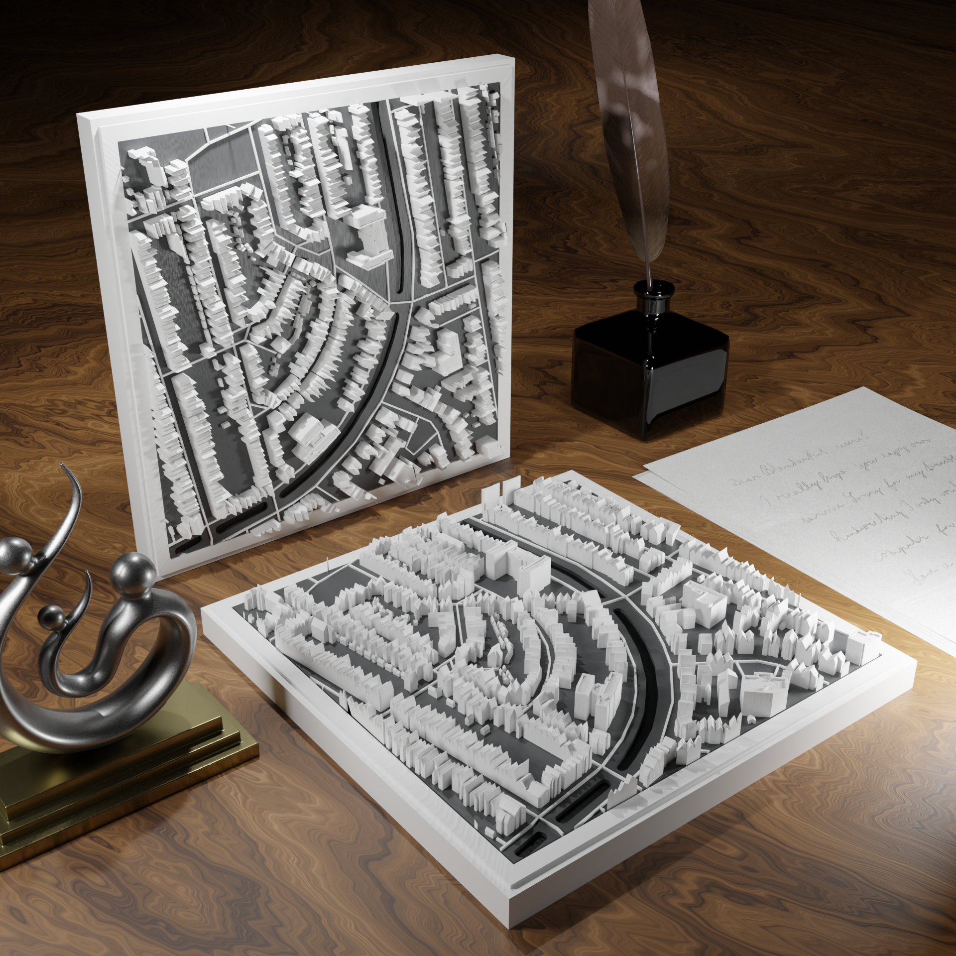 3D-geprinte miniatuur van Gouda stad, beschikbaar in 20 verschillende versies, met gedetailleerde weergave. Verkrijgbaar in een stijlvolle plexiglas kubus of in een ophangbaar frame. Perfect als handgemaakte decoratie voor liefhebbers van Gouda, met keuze tussen een ingelijst ontwerp of een moderne plexi cube.