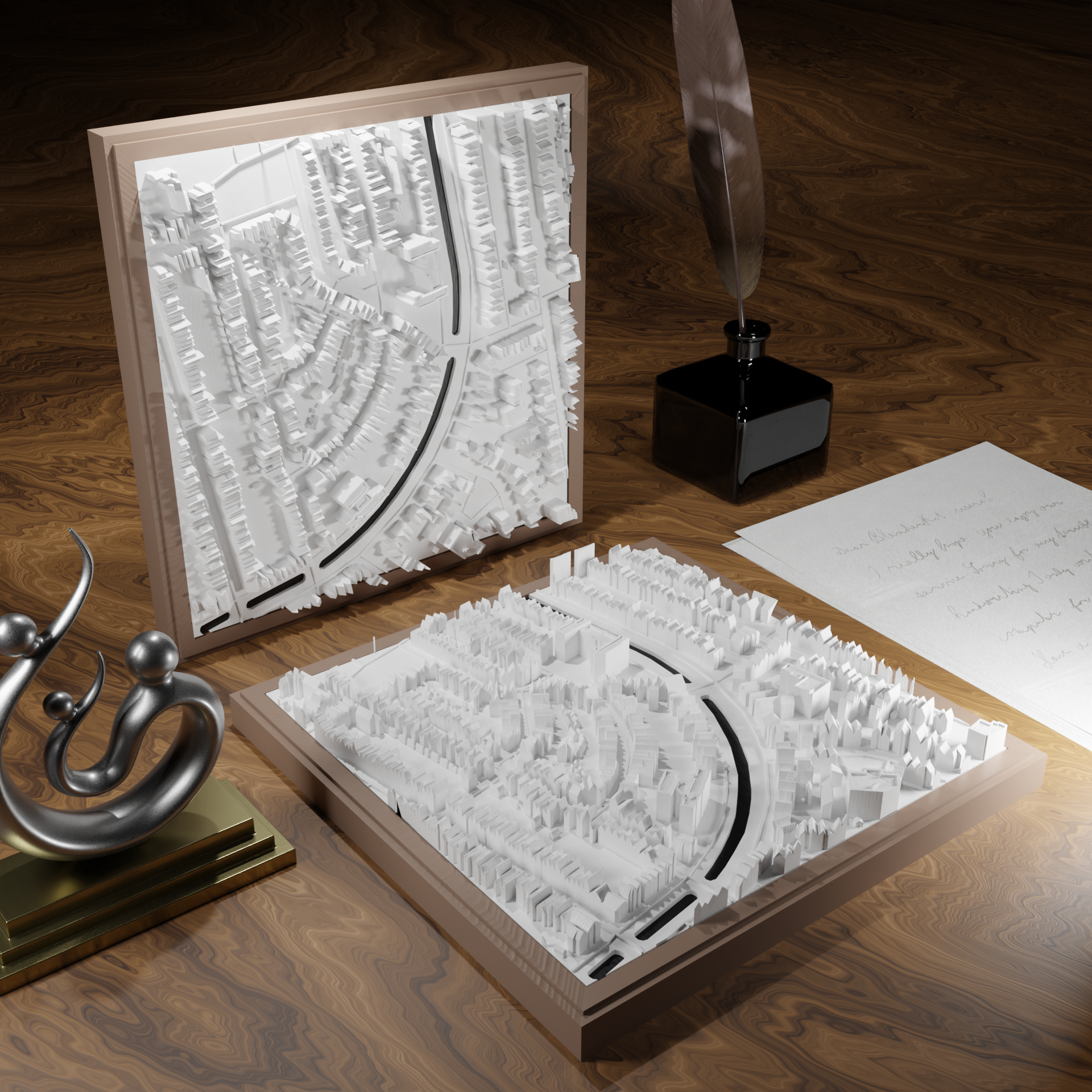 3D-geprinte miniatuur van Gouda stad, beschikbaar in 20 verschillende versies, met gedetailleerde weergave. Verkrijgbaar in een stijlvolle plexiglas kubus of in een ophangbaar frame. Perfect als handgemaakte decoratie voor liefhebbers van Gouda, met keuze tussen een ingelijst ontwerp of een moderne plexi cube.