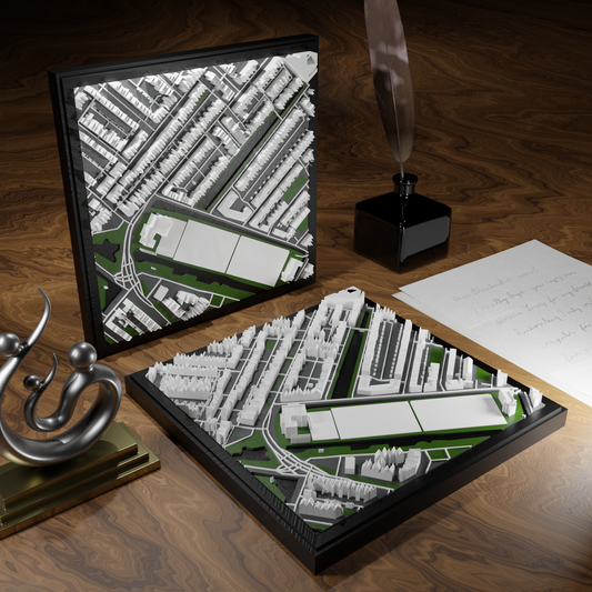 3D-geprinte miniatuur van Gouda stad, beschikbaar in 20 verschillende versies, met gedetailleerde weergave. Verkrijgbaar in een stijlvolle plexiglas kubus of in een ophangbaar frame. Perfect als handgemaakte decoratie voor liefhebbers van Gouda, met keuze tussen een ingelijst ontwerp of een moderne plexi cube.