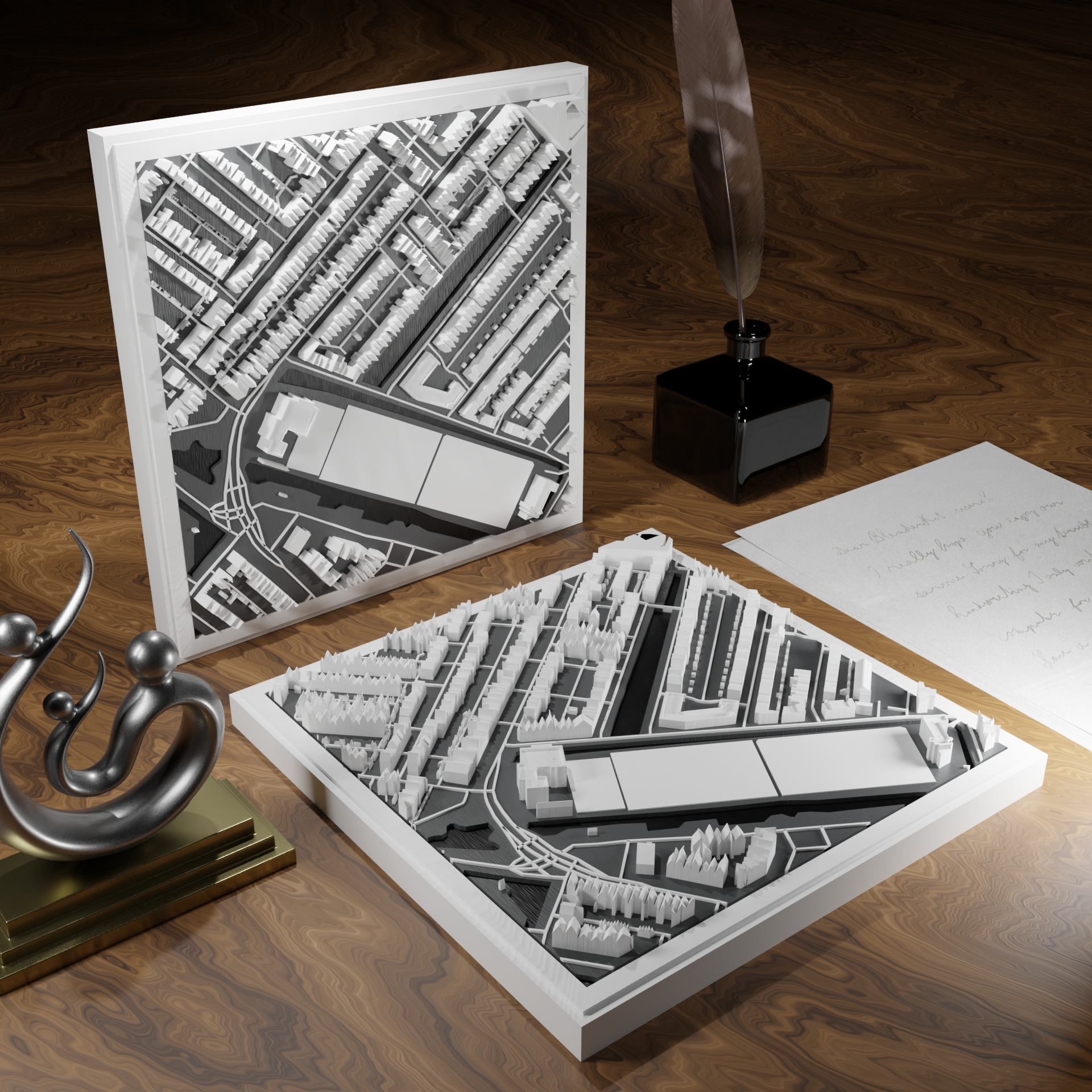 3D-geprinte miniatuur van Gouda stad, beschikbaar in 20 verschillende versies, met gedetailleerde weergave. Verkrijgbaar in een stijlvolle plexiglas kubus of in een ophangbaar frame. Perfect als handgemaakte decoratie voor liefhebbers van Gouda, met keuze tussen een ingelijst ontwerp of een moderne plexi cube.