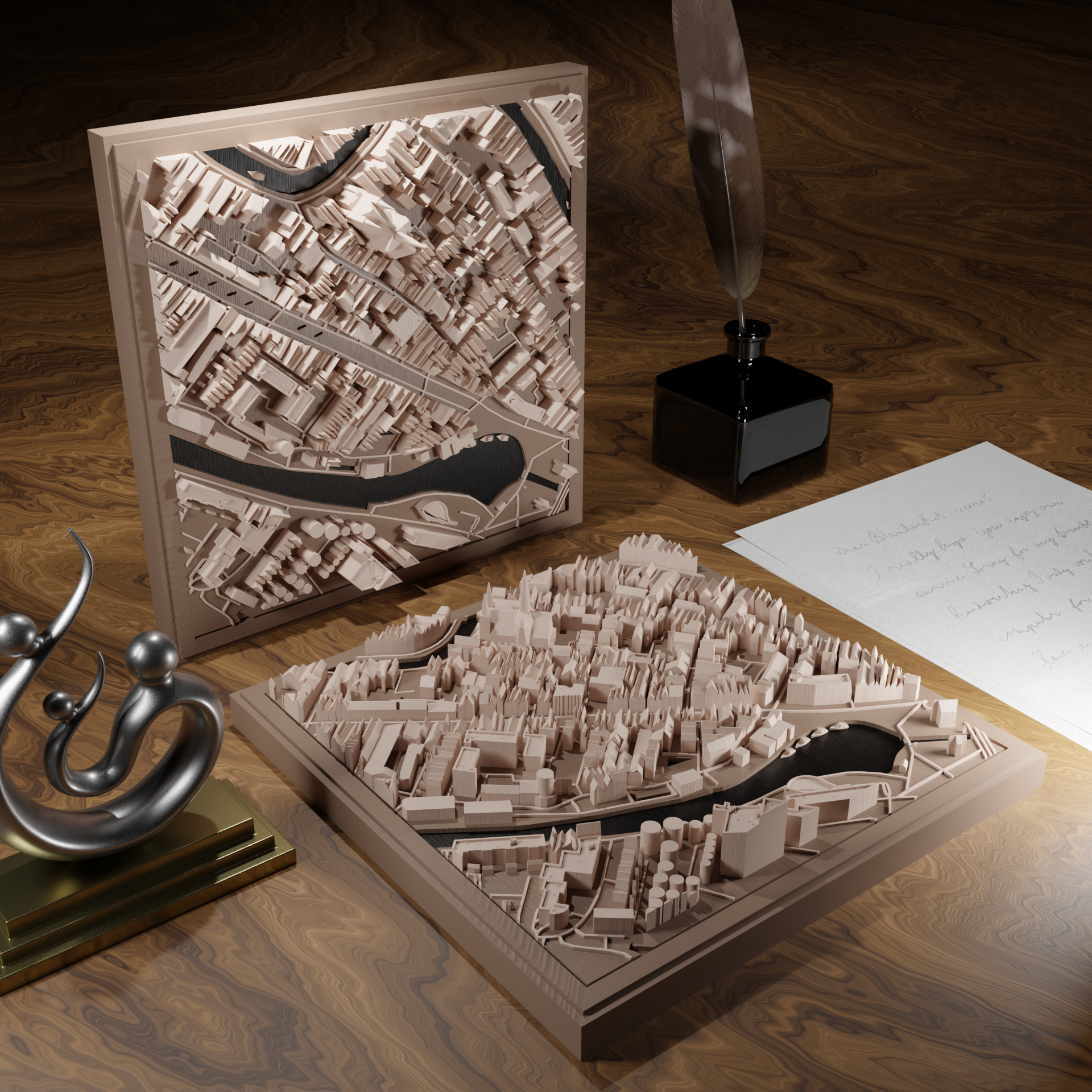 3D-geprinte miniatuur van Gouda stad, beschikbaar in 20 verschillende versies, met gedetailleerde weergave. Verkrijgbaar in een stijlvolle plexiglas kubus of in een ophangbaar frame. Perfect als handgemaakte decoratie voor liefhebbers van Gouda, met keuze tussen een ingelijst ontwerp of een moderne plexi cube.
