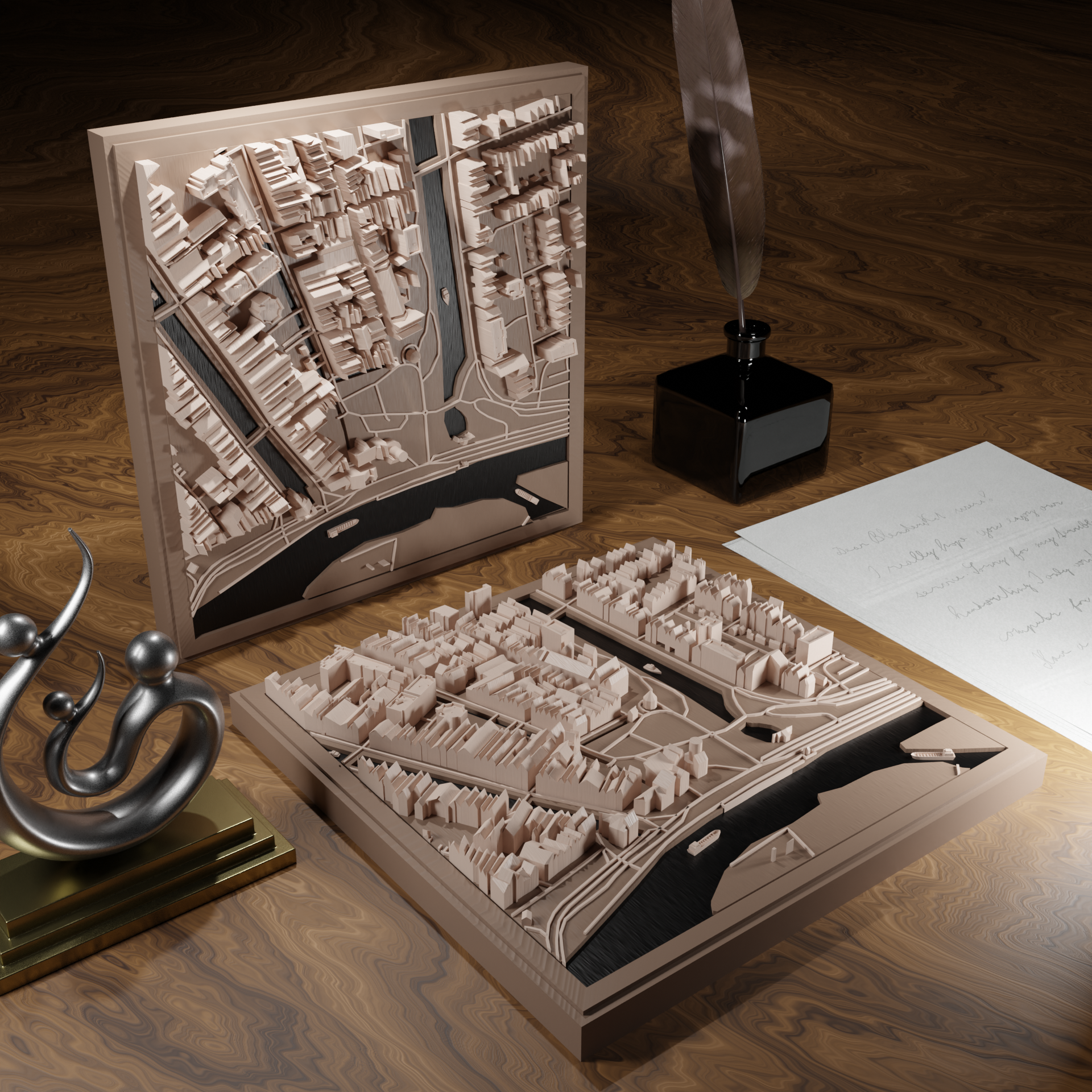 3D-geprinte miniatuur van Gouda stad, beschikbaar in 20 verschillende versies, met gedetailleerde weergave. Verkrijgbaar in een stijlvolle plexiglas kubus of in een ophangbaar frame. Perfect als handgemaakte decoratie voor liefhebbers van Gouda, met keuze tussen een ingelijst ontwerp of een moderne plexi cube.