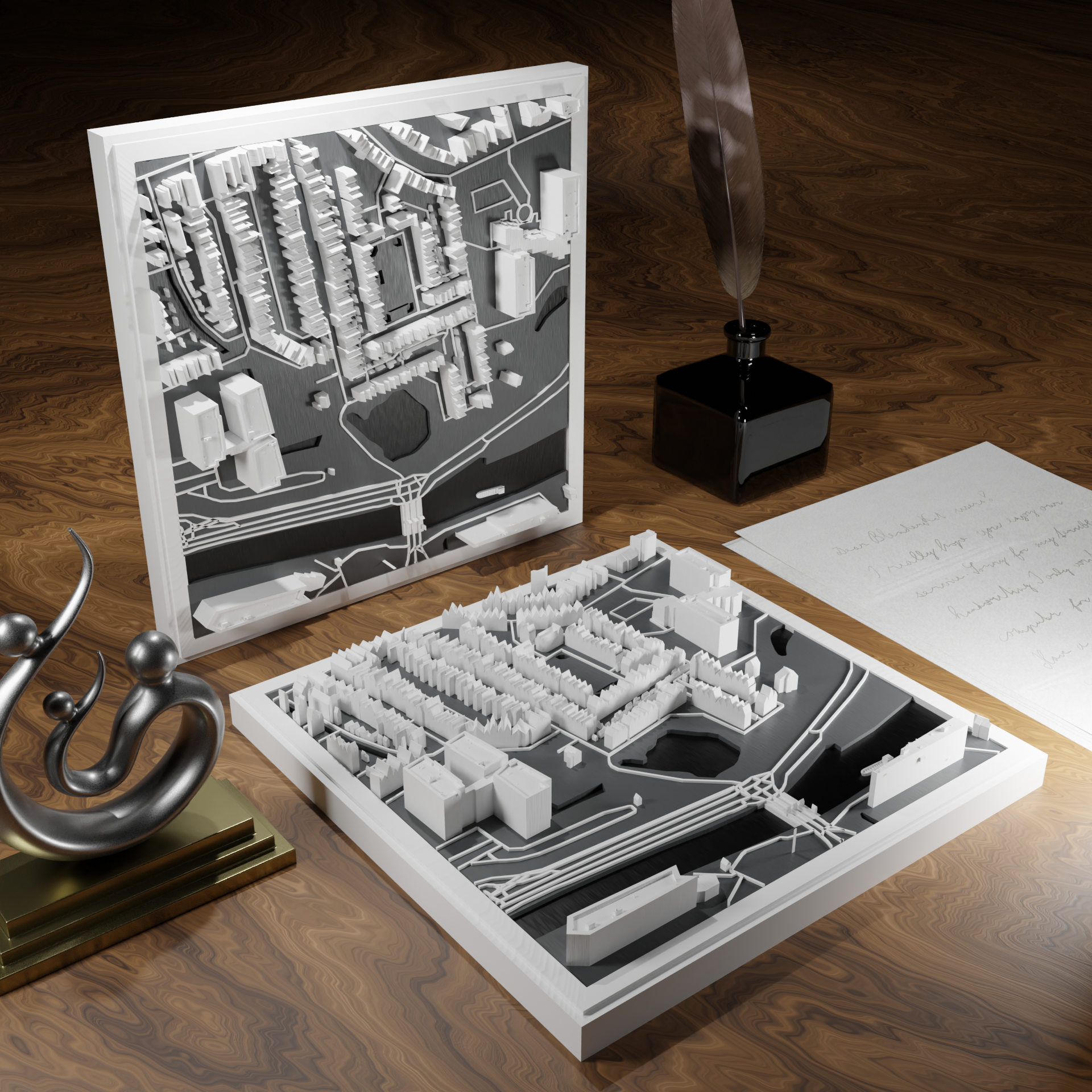 3D-geprinte miniatuur van Gouda stad, beschikbaar in 20 verschillende versies, met gedetailleerde weergave. Verkrijgbaar in een stijlvolle plexiglas kubus of in een ophangbaar frame. Perfect als handgemaakte decoratie voor liefhebbers van Gouda, met keuze tussen een ingelijst ontwerp of een moderne plexi cube.