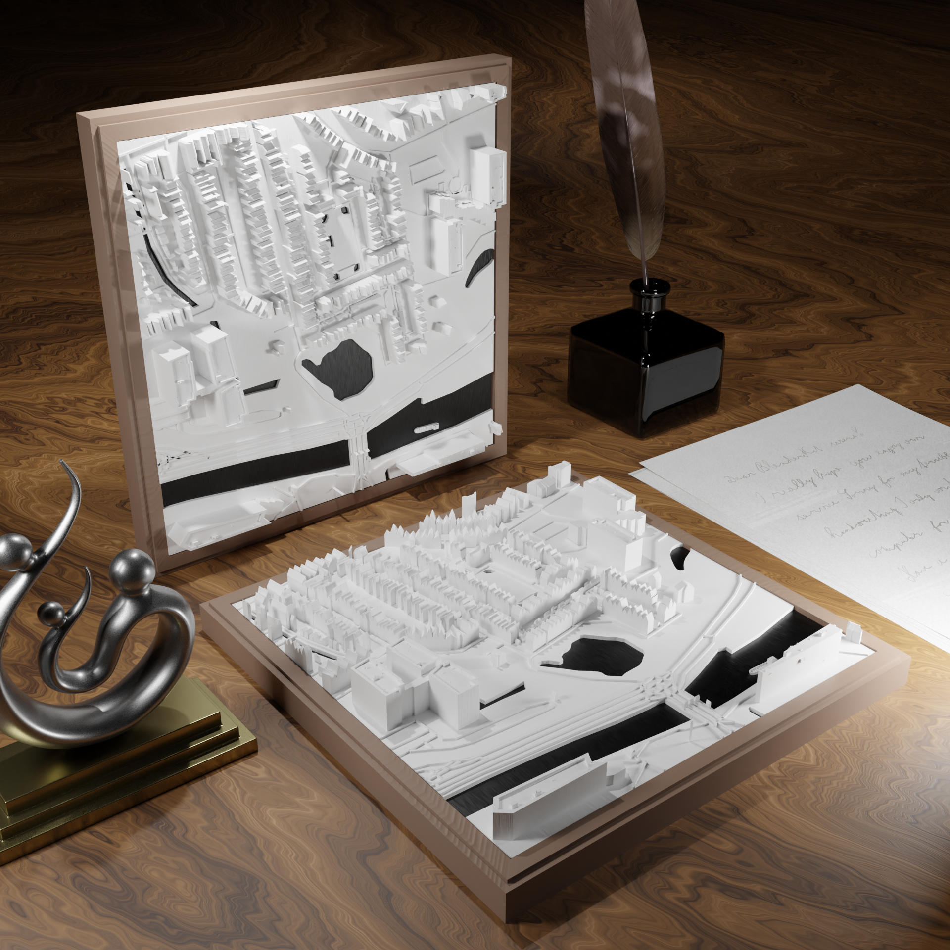 3D-geprinte miniatuur van Gouda stad, beschikbaar in 20 verschillende versies, met gedetailleerde weergave. Verkrijgbaar in een stijlvolle plexiglas kubus of in een ophangbaar frame. Perfect als handgemaakte decoratie voor liefhebbers van Gouda, met keuze tussen een ingelijst ontwerp of een moderne plexi cube.